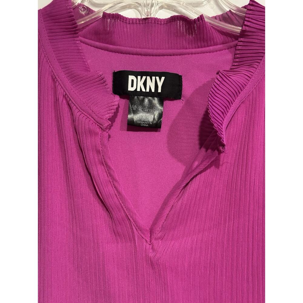 DKNY Size 16 Purple Pink Pleated Sleeveless Stretch Evening Shift Dress Tie Gone